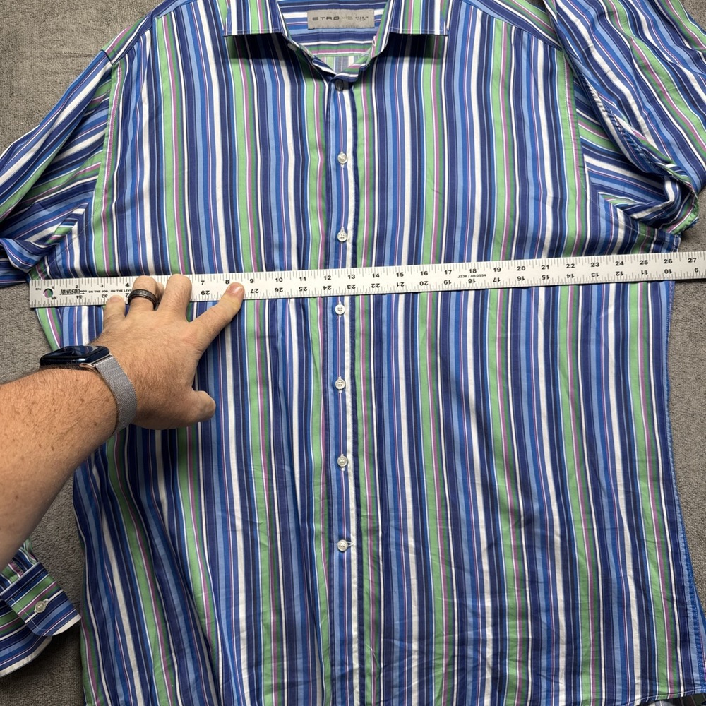 Etro Men's Multicolor Stripe Spread Collar Button Down‎ Shirt 46 Made in Italy - Picture 5 of 8